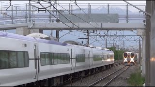 【E353系特急あずさ】33号と【211系普通列車】1538M 松本→上諏訪駅　中央東線みどり湖駅手前ですれ違います…(^^;)