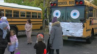 Bus drivers at Springfield Local Schools teach bus safety with treats