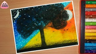 Day and Night Scenery Drawing for beginners with Oil Pastels Step by Step