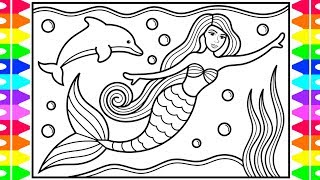 How to Draw a Mermaid Princess for Kids 💜💚💖🐬Mermaid Princess Drawing and Coloring Pages for Kids