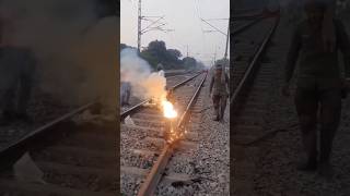 Thermite welding process for joiningrailway tracks #indian #railway #welding #shorts #train #viral