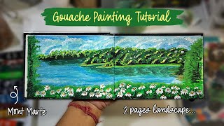 2 Pages Landscape Painting Tutorial | Step-by-step for Beginners #art #painting #gouachepaint