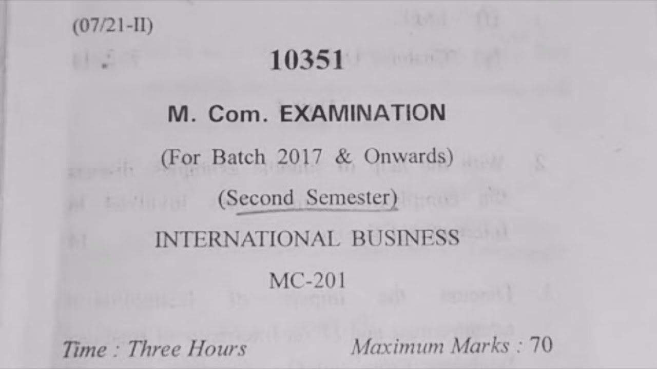 2021 | International Business (IB) | M.Com 2nd Semester | CDLU ...