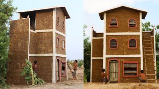 Evolution Primitive Time : Building Most Beautiful Luxury Three Story Mud Villa By Mud And Bamboo