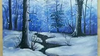 Beginner friendly winter landscape acrylic painting | step by step