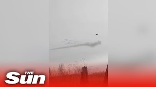 Ukrainian Su-25 attack aircrafts strike Russian opponents with unguided S-13 missiles