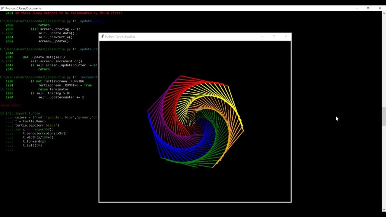 Turtle Python For Rainbow Spiral In Just 9 Lines - YouTube