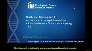 HDSA DISABILITY CHAT: Disability Planning \u0026 JHD