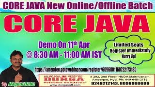 CORE JAVA Online Training by Mr. Nagoor Babu Sir Demo on 11th Apr @8:30AM-11:00AM IST