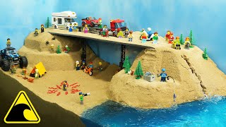 Lego Bridge Collapse - Tsunami Causes Bridge Disaster - Wave Machine Dam Breach Experiment