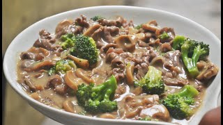 Creamy Mushroom Beef Broccoli | Easy Recipe BEEF SUKIYAKI CUT VERY THIN SLICE