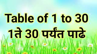 1 ते 30 पर्यंत पाढे इंग्रजी आणि मराठी मध्ये पाढे multiplication tables 1 to 30 table