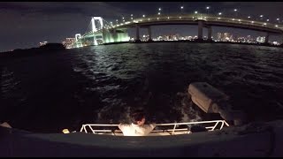 東京湾クルージング 10 Tokyo bay cruise ship onboad rear view night cruise