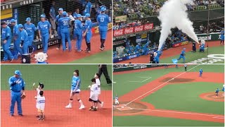 試合開始ライオンズスタメン選手登場❶ぷるぷるマキノン❷子供たちと交流❸鋭い投球にどよめく始球式【西武vs日本ハム】2023/8/26