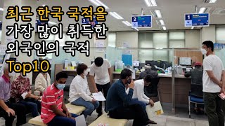 한국으로 귀화해 한국 국적을 가장 많이 취득한 외국인의 국적 Top10