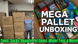Mega Pallet Unboxing! Tools, Socks, Beauty, Pet Items, Water Toys & More!