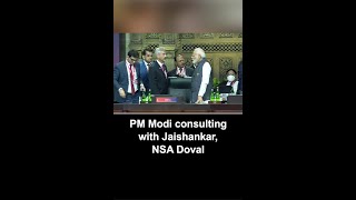 PM Modi consulting with EAM Jaishankar and NSA Doval before start of the G20 Summit