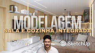 PROJETO COMPLETO - SALA E COZINHA INTEGRADA #1 SKETCHUP E VRAY