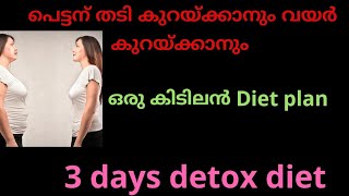 പെട്ടന് തടി കുറയ്ക്കാനും വയർ  കുറയാനും  3 Days Detox diet plan