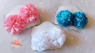 How to make a pompom flower with 2.5 cm ribbon / Cheap and easy to make #bows #tutorial #easy