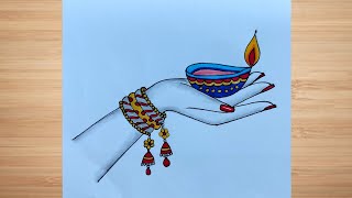 Diwali Drawing Easy| Diwali Special Drawing| Diwali Card Drawing | Diwali Drawing