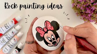 Rock painting ideas| stone painting of minnie | how to paint minnie on stone| hand painted rocks