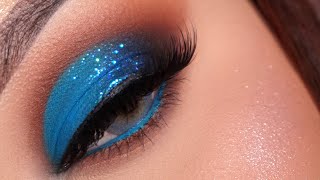 BLUE GLITTER EYE MAKEUP TUTORIAL