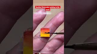 SMALLEST WATERCOLOR PAINTING IN THE WORLD | Sunset Beach | #shorts #viral