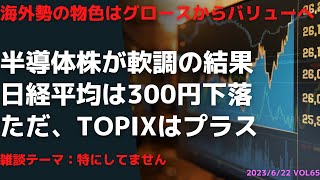 遂に半導体株が軟調に　日経平均は300円下落する中、TOPIXはわずかながら上昇　海外投資家の物色対象は大型グロースからバリューへ