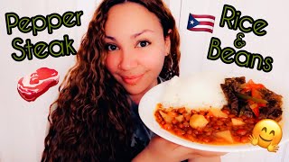 Pepper Steak with *Puerto Rican* Rice and Beans!