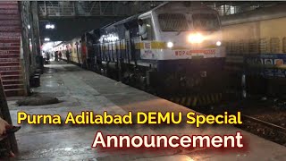 Purna Adilabad DEMU Special Express Announcement at Hazur Sahib Nanded