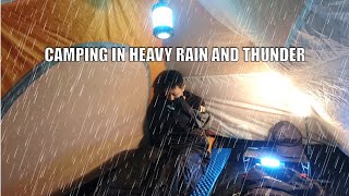 SOLO CAMPING - CAMPING IN HEAVY RAIN AND THUNDER OVERNIGHT - RELAXING IN THE TENT - ASMR