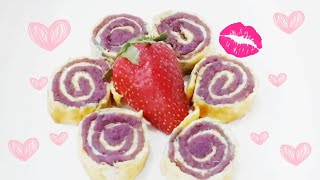 Simple & Easy Recipe 🍳Egg Roll With Purple Sweet Potato🍒🍒紫薯蛋卷小点心