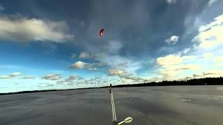 Kite skiing on ice with training kite, Nummijärvi