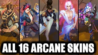 All 16 Arcane Skins Mel, Viktor, Jinx, Jayce, Vi, Ekko, Caitlyn, Warwick, Heimerdinger, Singed