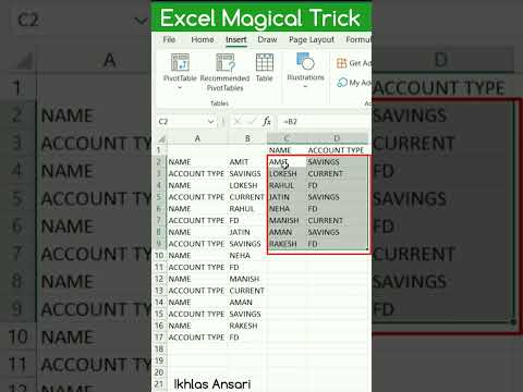 Convert Row Wise Data To Column Wise Data In Excel | Excel Magical Trick | #shorts #ytshorts #excel