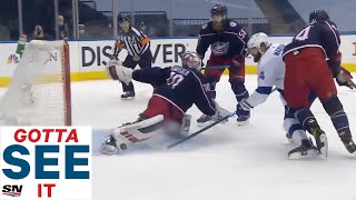 Joonas Korpisalo Makes Two Ridiculous Stretched-Out Pad Saves in a Row