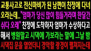 반전사연교통사고로 전신마비가 된 남편이 친정에 다녀오라는데  엄마가 수상하다고 해서 시댁에 갔더니 경악할 광경이 펼쳐지는데신청사연사이다썰사연라디오