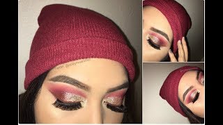 EASY CRANBERRY GLITTER HALF CUT CREASE!