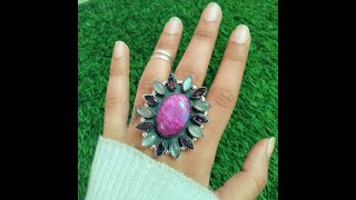 Pink Dyed Moonstone Ring, Handmade Ring, Moonstone Oval Ring