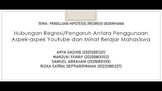 Hubungan Regresi atau Pengaruh Antara Penggunaan Aspek-aspek Youtube dan Minat Belajar Mahasiswa