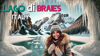 🇮🇹 Italy 2025 🌬Scenic Walk on Frozen Lake Braies -The Pearl of the Dolomites 4K Video-Lago di Braies