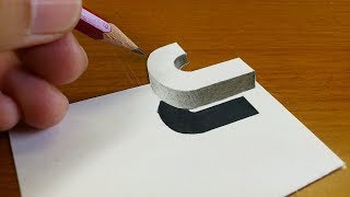 Very Easy!! How To Draw 3D Floating Letter "J"  - Anamorphic Illusion - 3D Trick Art on paper