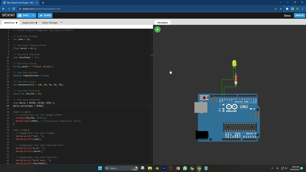 Belajar Pemrograman Arduino Mengenal Jenis-Jenis Tipe Data Pada Arduino Dengan Simulator WOKWI ...