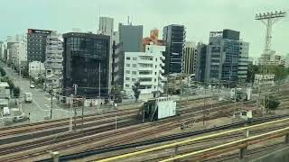 車窓 JR西日本 山陽新幹線 新大阪駅発車 車両基地(宮原総合運転所)俯瞰 特に珍しい車両なし