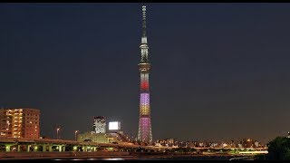 東京スカイツリー ライトアップ ももいろクローバーZ　Tokyo Skytree Light up Momoiro Clover Z　Writing Shooting star