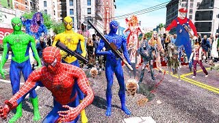 Spider-Man, Green Spiderman, Blue Spiderman, Yellow Spiderman VS Zombie Apocalypse