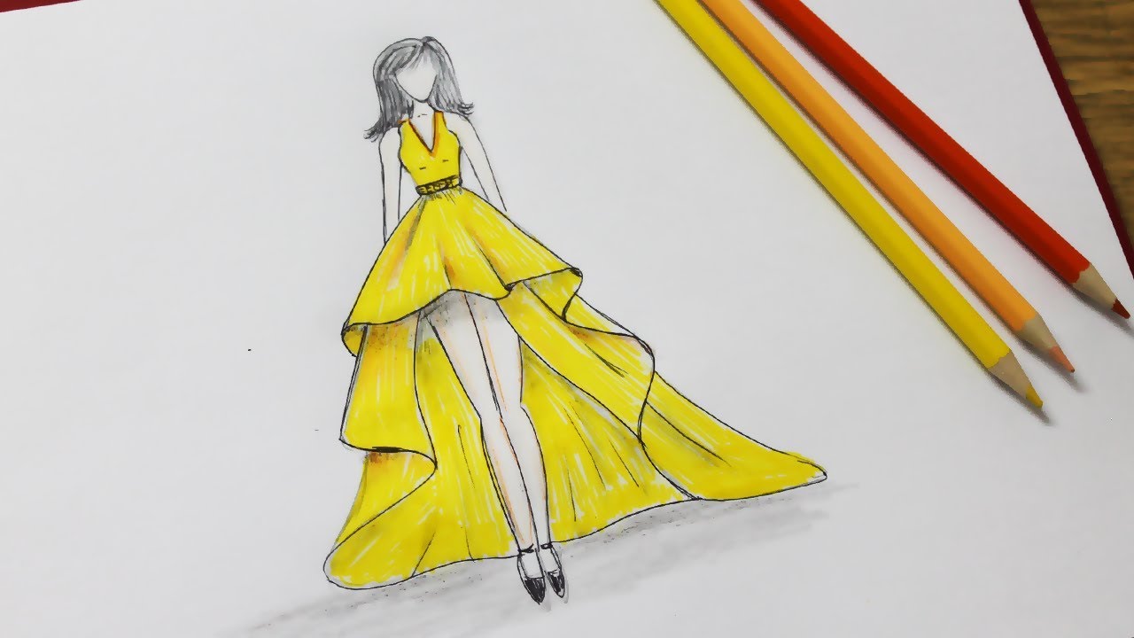 How To Draw A Dress Design - Dresses Drawing Step By Step - YouTube