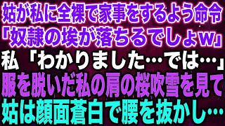 【スカッとする話】姑が私に全裸で家事をするよう命令「奴隷の埃が落ちるでしょw」私「わかりました…では…」服を脱いだ私の肩の桜吹雪を見て姑は顔面蒼白で腰を抜かし…