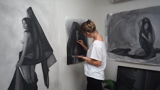 Meditative drawing process | 3 weeks drawing a realistic portrait with charcoal